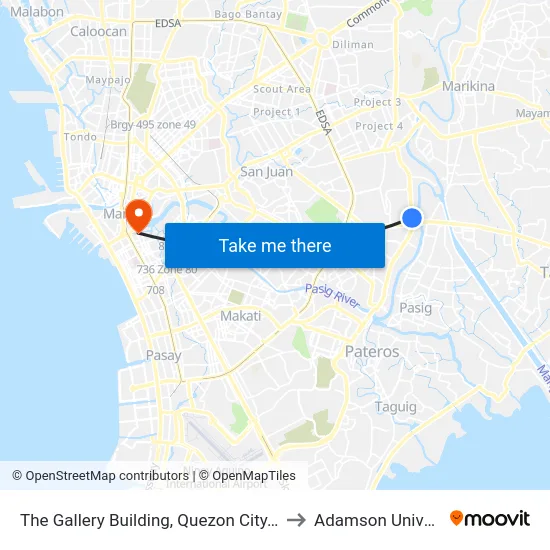 The Gallery Building, Quezon City, Manila to Adamson University map