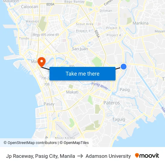 Jp Raceway, Pasig City, Manila to Adamson University map
