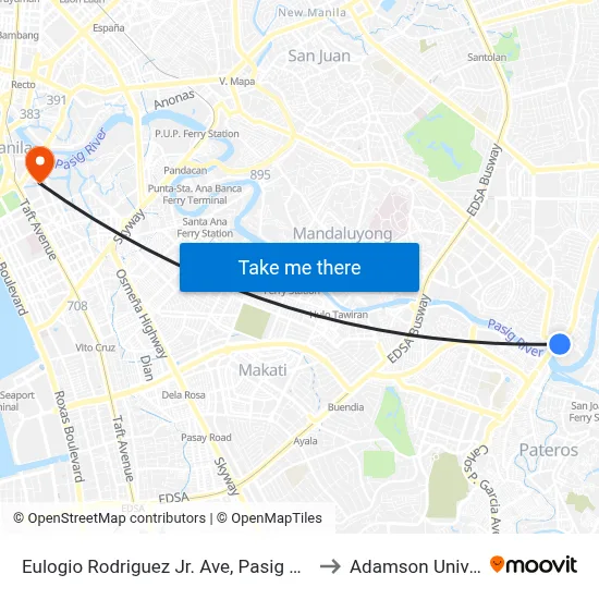 Eulogio Rodriguez Jr. Ave, Pasig City, Manila to Adamson University map