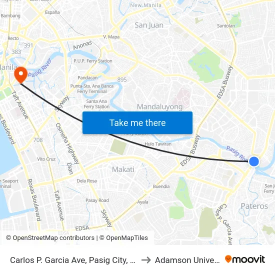 Carlos P. Garcia Ave, Pasig City, Manila to Adamson University map