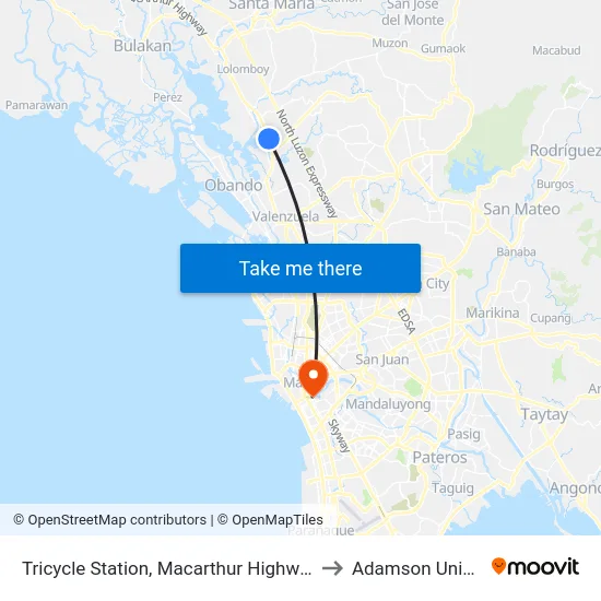 Tricycle Station, Macarthur Highway, Marilao to Adamson University map