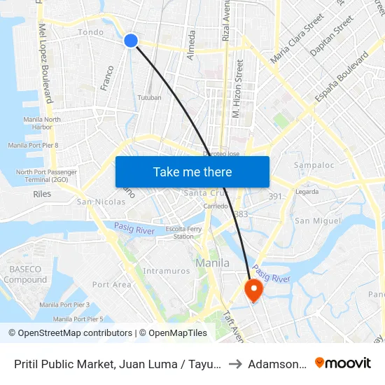 Pritil Public Market, Juan Luma / Tayuman Road Intersection, Manila to Adamson University map