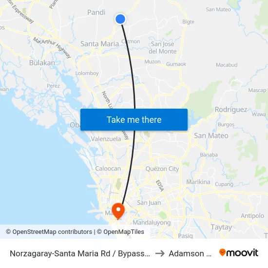 Norzagaray-Santa Maria Rd / Bypass Rd, Santa Maria, Manila to Adamson University map