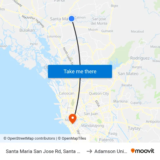 Santa Maria San Jose Rd, Santa Maria, Manila to Adamson University map