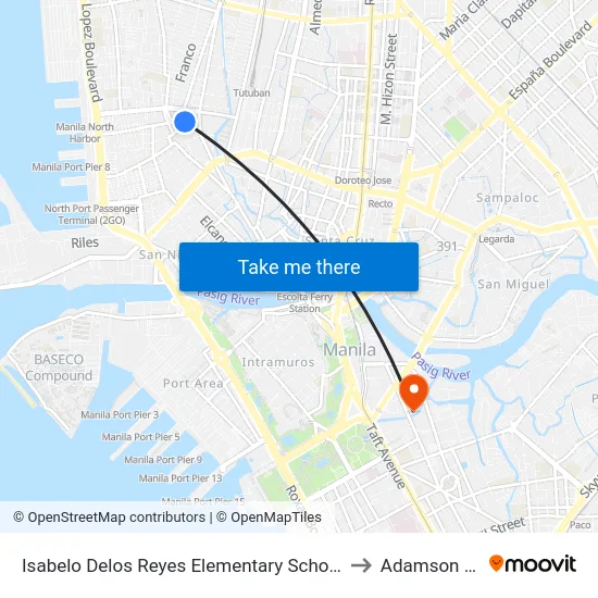 Isabelo Delos Reyes Elementary School, Nicolas Zamora, Manila to Adamson University map