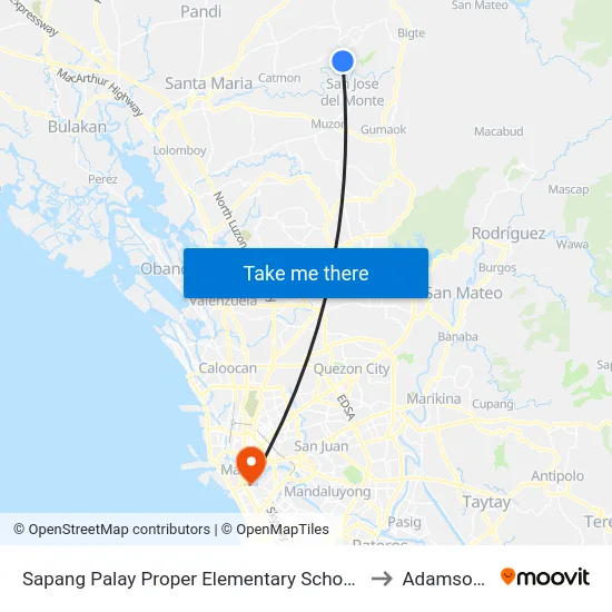 Sapang Palay Proper Elementary School, City Of San Jose Del Monte, Manila to Adamson University map