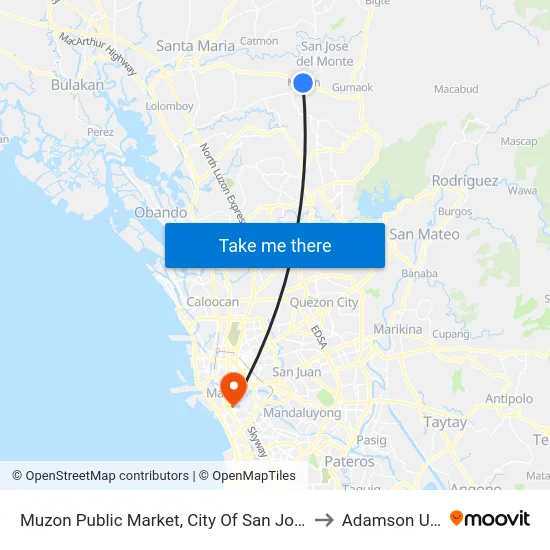 Muzon Public Market, City Of San Jose Del Monte, Manila to Adamson University map