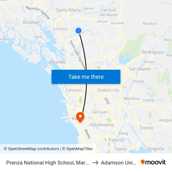 Prenza National High School, Marilao, Manila to Adamson University map