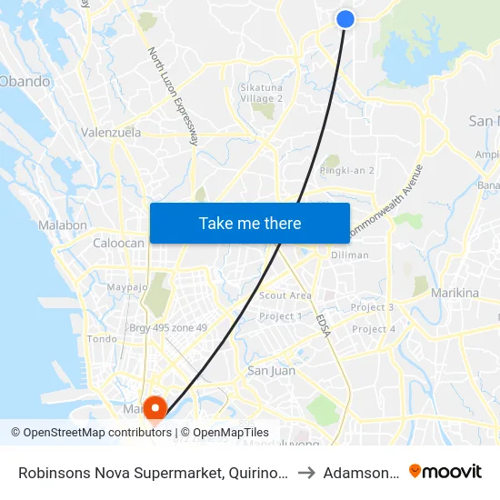Robinsons Nova Supermarket, Quirino Highway, Caloocan City, Manila to Adamson University map