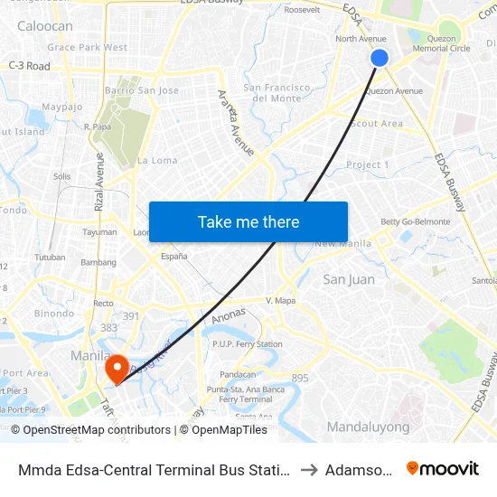 Mmda Edsa-Central Terminal Bus Station Northbound, Quezon City, Manila to Adamson University map