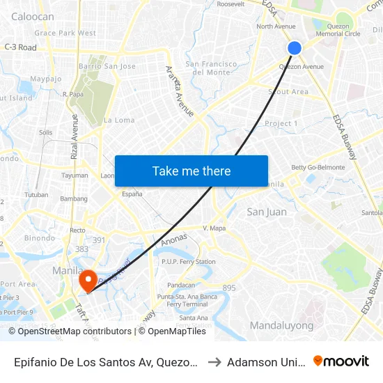Epifanio De Los Santos Av, Quezon City, Manila to Adamson University map