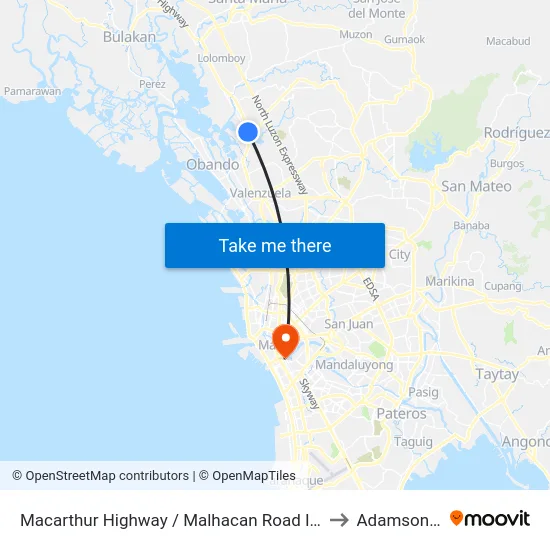 Macarthur Highway / Malhacan Road Intersection, City Of Meycauayan to Adamson University map