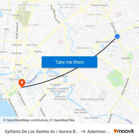 Epifanio De Los Santos Av / Aurora Blvd, Quezon City, Manila to Adamson University map