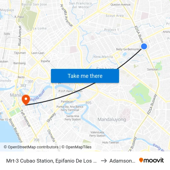 Mrt-3 Cubao Station, Epifanio De Los Santos Av, Quezon City, Manila to Adamson University map