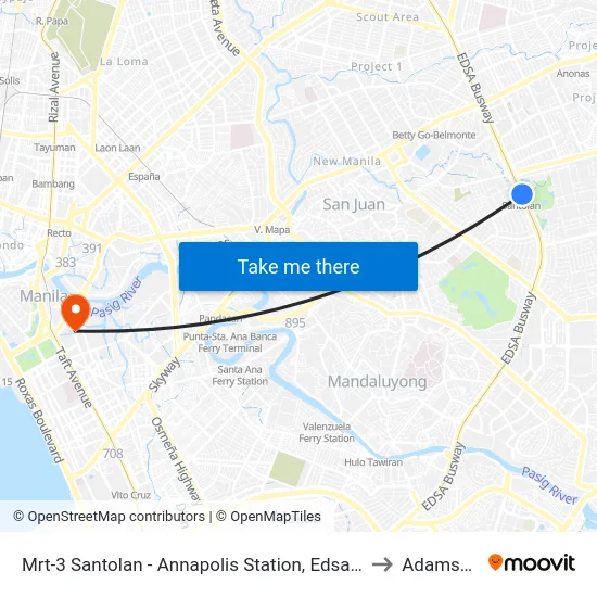 Mrt-3 Santolan - Annapolis Station, Edsa, Epifanio De Los Santos Av, Quezon City, Manila to Adamson University map