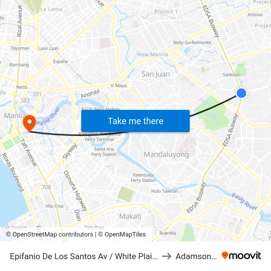 Epifanio De Los Santos Av / White Plains Av, Mandaluyong City, Manila to Adamson University map