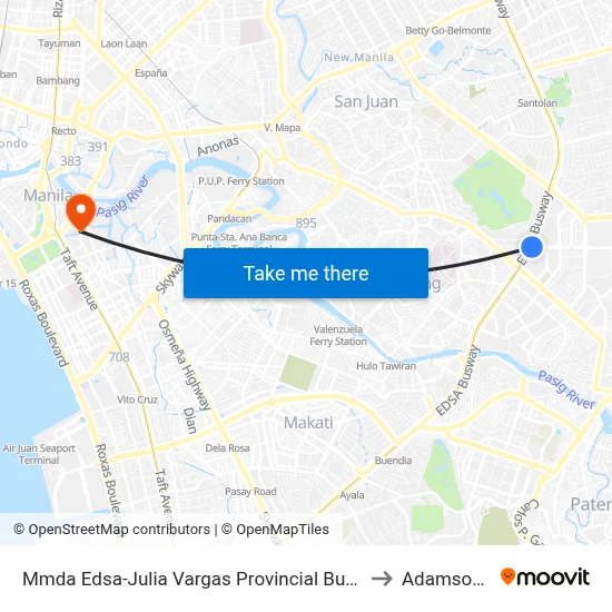 Mmda Edsa-Julia Vargas Provincial Bus Terminal, Mandaluyong City, Manila to Adamson University map