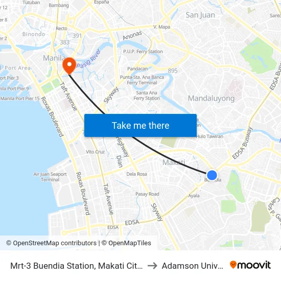 Mrt-3 Buendia Station, Makati City, Manila to Adamson University map