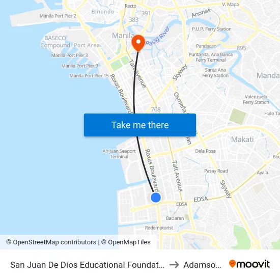 San Juan De Dios Educational Foundation, Incorporated, Pasay City, Manila to Adamson University map