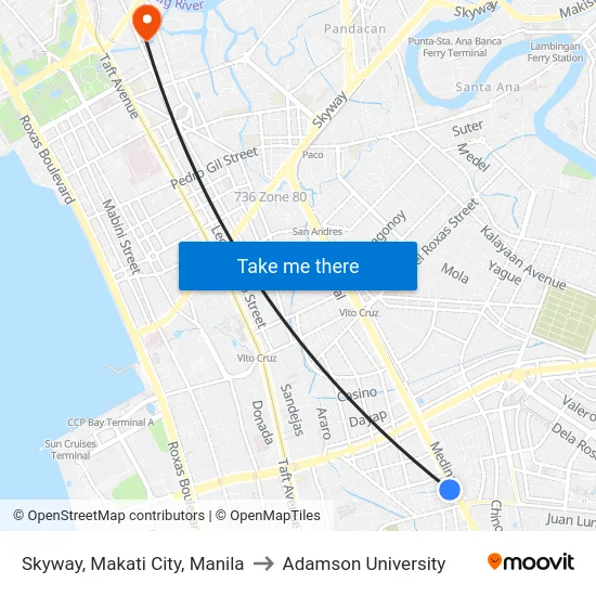 Skyway, Makati City, Manila to Adamson University map