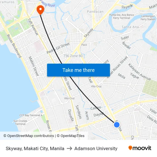 Skyway, Makati City, Manila to Adamson University map