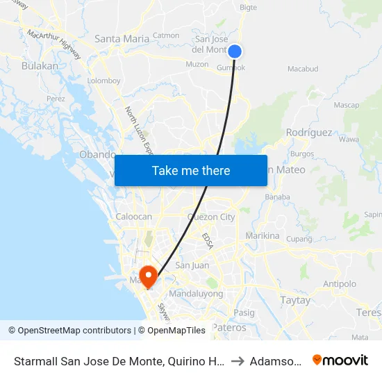 Starmall San Jose De Monte, Quirino Highway, City Of San Jose Del Monte to Adamson University map