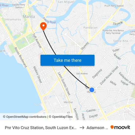 Pnr Vito Cruz Station, South Luzon Expressway, Makati City, Manila to Adamson University map