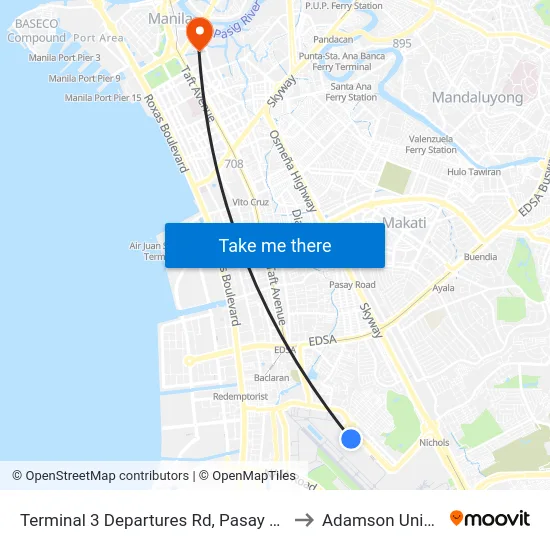 Terminal 3 Departures Rd, Pasay City, Manila to Adamson University map