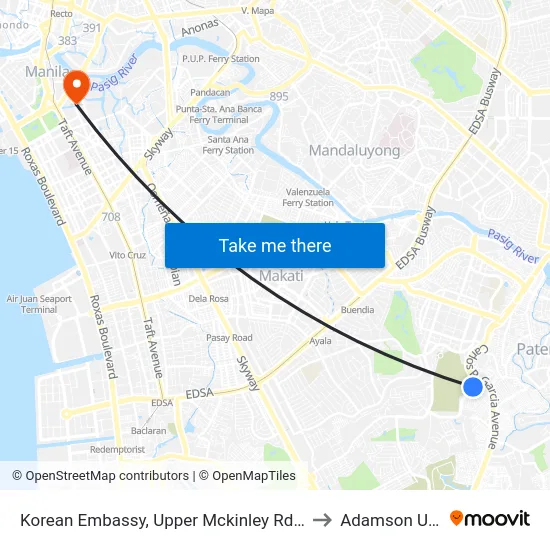 Korean Embassy, Upper Mckinley Rd, Taguig City, Manila to Adamson University map