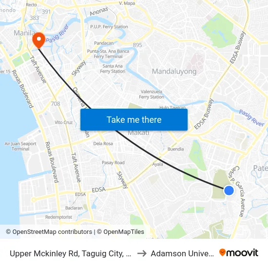 Upper Mckinley Rd, Taguig City, Manila to Adamson University map