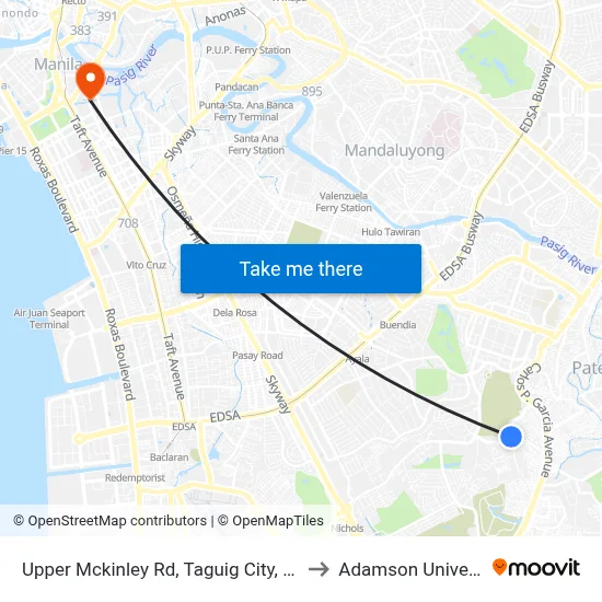 Upper Mckinley Rd, Taguig City, Manila to Adamson University map