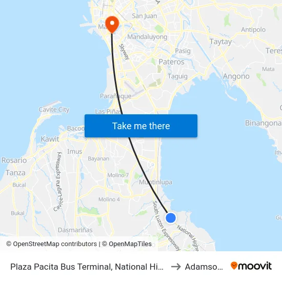 Plaza Pacita Bus Terminal, National Highway / Pacita Av, San Pedro, Manila to Adamson University map