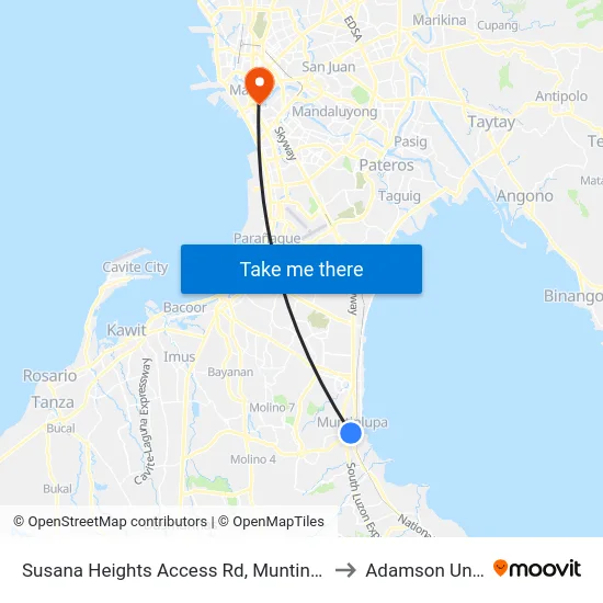 Susana Heights Access Rd, Muntinlupa City, Manila to Adamson University map
