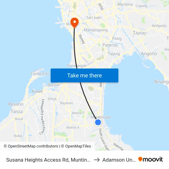 Susana Heights Access Rd, Muntinlupa City, Manila to Adamson University map
