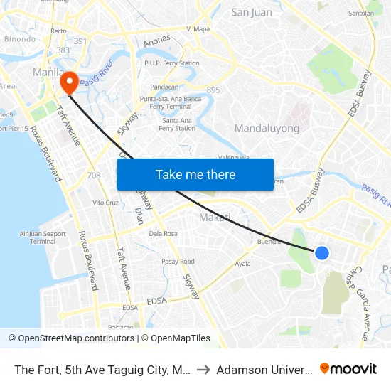 The Fort, 5th Ave Taguig City, Manila to Adamson University map