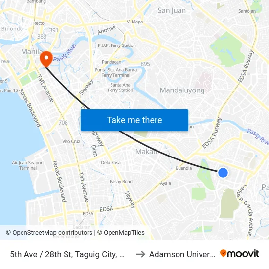 5th Ave / 28th St, Taguig City, Manila to Adamson University map