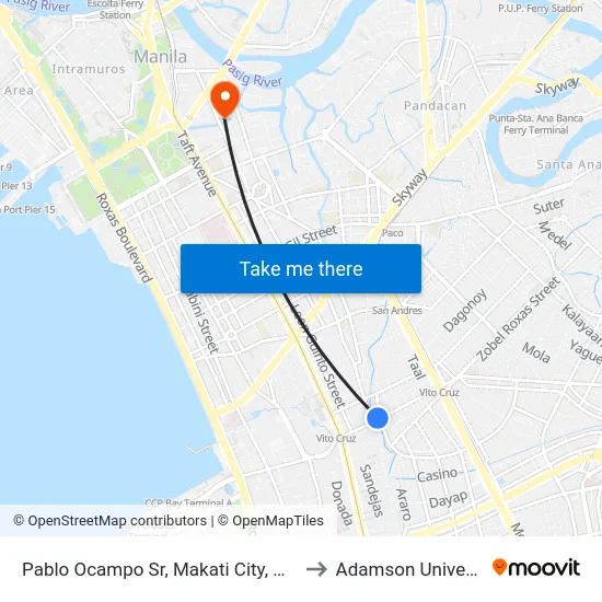 Pablo Ocampo Sr, Makati City, Manila to Adamson University map