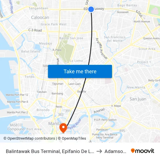Balintawak Bus Terminal, Epifanio De Los Santos Ave, Quezon City, Manila to Adamson University map