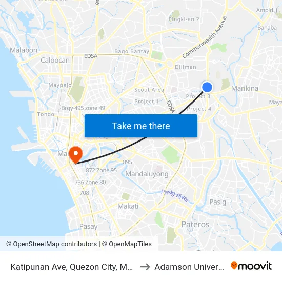 Katipunan Ave, Quezon City, Manila to Adamson University map