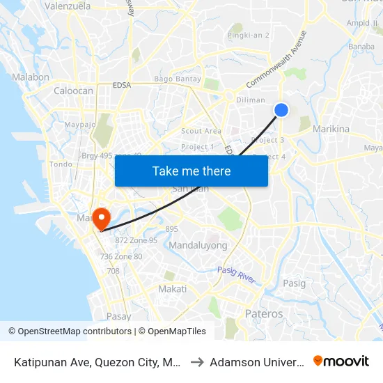 Katipunan Ave, Quezon City, Manila to Adamson University map