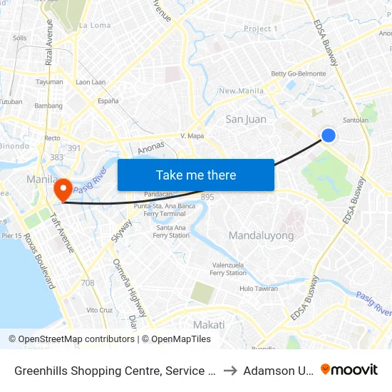 Greenhills Shopping Centre, Service Rd, San Juan, Manila to Adamson University map