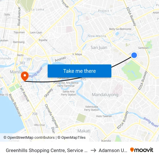 Greenhills Shopping Centre, Service Rd, San Juan, Manila to Adamson University map