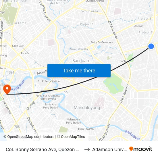 Col. Bonny Serrano Ave, Quezon City, Manila to Adamson University map