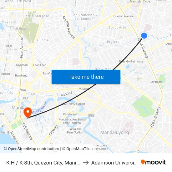 K-H / K-8th, Quezon City, Manila to Adamson University map