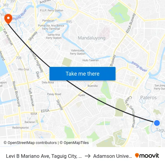 Levi B Mariano Ave, Taguig City, Manila to Adamson University map