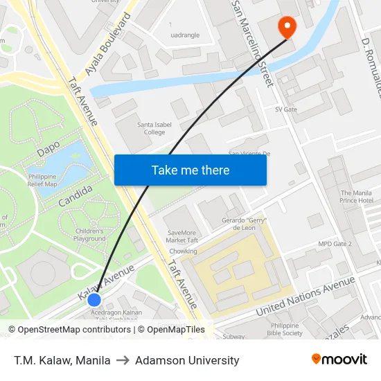 T.M. Kalaw, Manila to Adamson University map