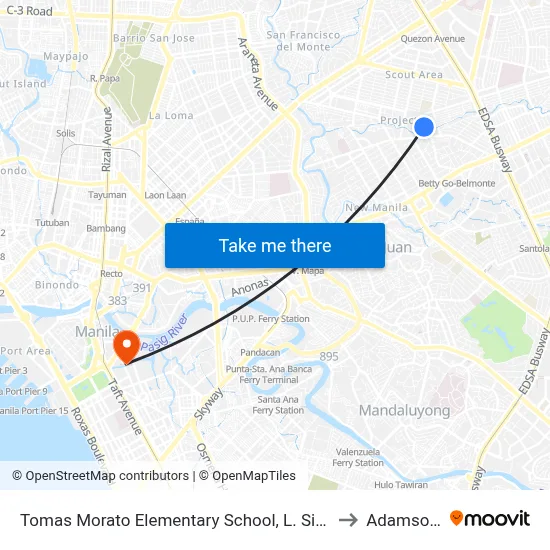 Tomas Morato Elementary School, L. Siangio / Teodoro Gener, Quezon City, Manila to Adamson University map