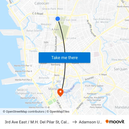 3rd Ave East / M.H. Del Pilar St, Caloocan City, Manila to Adamson University map