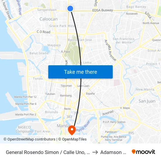 General Rosendo Simon / Calle Uno, Caloocan City, Manila to Adamson University map