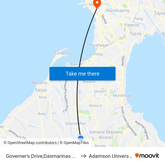 Governer's Drive,Dasmarinas City to Adamson University map